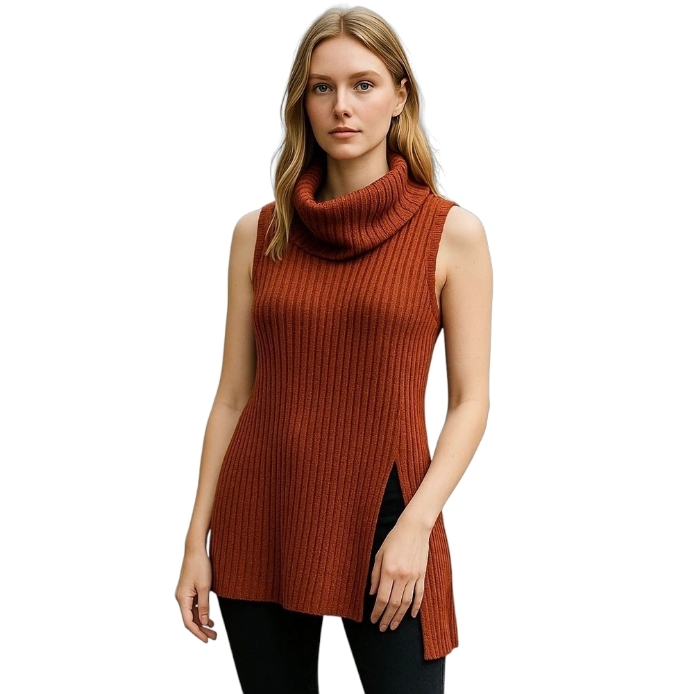 Astr Brown Cowl Neck Sweater with Ribbed Knit